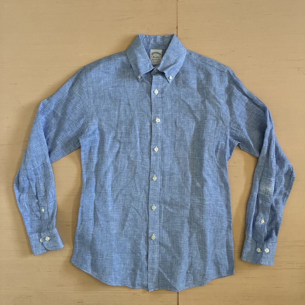 Brooks Brothers 1818 Regent Fit Men's Size S Button Down Plaid Linen Shirt